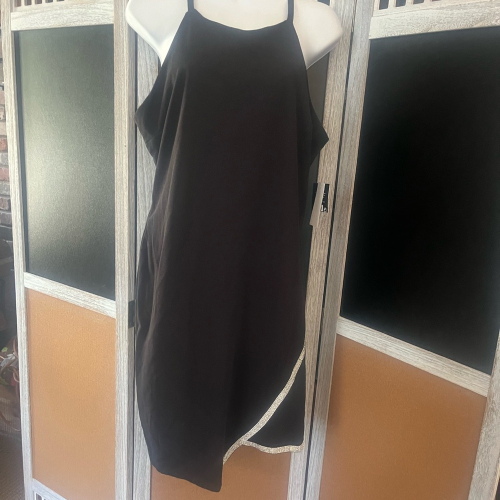 Planet Gold Black Asymmetrical Spaghetti Strap Sundress